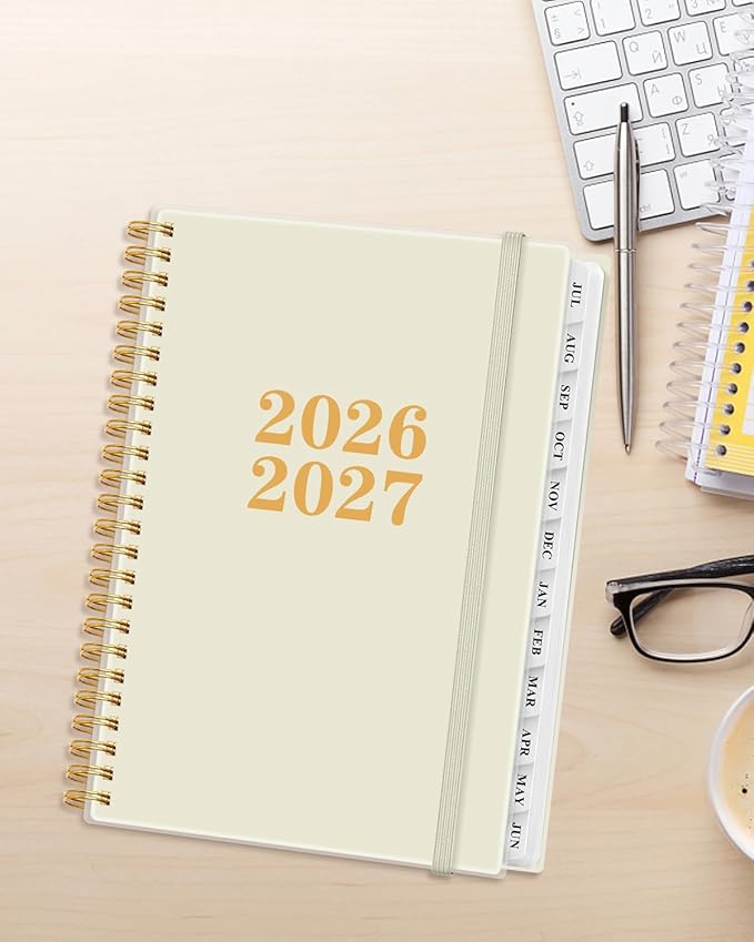 Planner 2026-2027 - Academic Planner from July 2026 to June 2027, Weekly & Monthly Planners Spiral Bound with 12-Month Tabs, Inner Pocket, 6.25" x 8.5", Beige