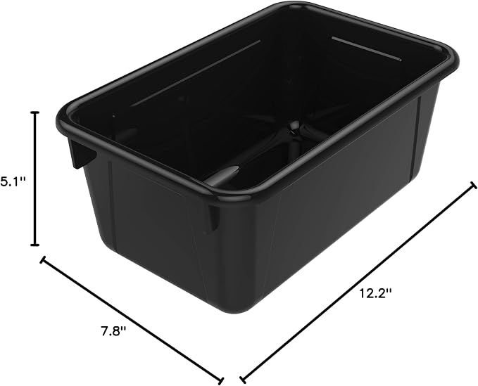 Storex Small Cubby Bins – Plastic Storage Containers for Classroom, 12.2 x 7.8 x 5.1 inches, Black, 5-Pack (62466A05C)