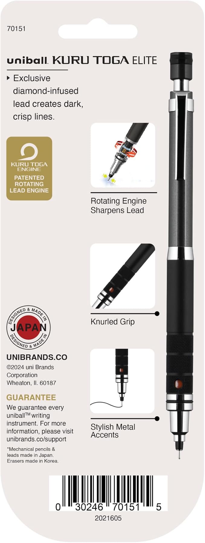 UNI uniball Kuru Toga Elite Mechanical Pencil Starter Kit,0.5mm,HB #2,Gun Metal Barrel,(Pack of 2)