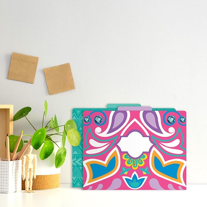 Barker Creek File Folders - Set of 12 Bohemian Letter Size Folders, 14pt Stock, Multi-Design Set, 1/3 Cut Tabs, Reversible, Home, School and Office Supplies (2002)