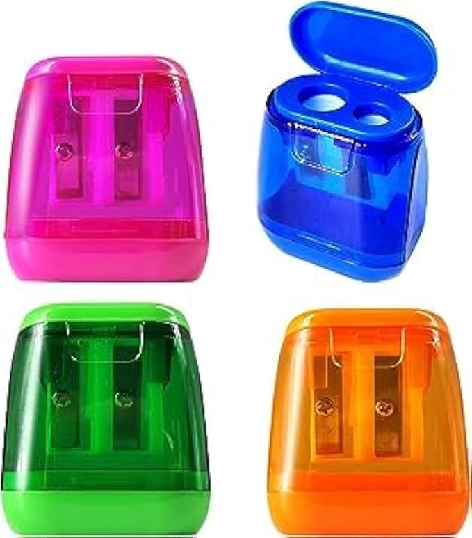 4Pcs Pencil Sharpeners Manual Pencil Sharpener,Double Hole Pencil Sharpener with Cover and Receptacle,Portable Pencil Sharpener Home School Office Writing and Correction Supplies