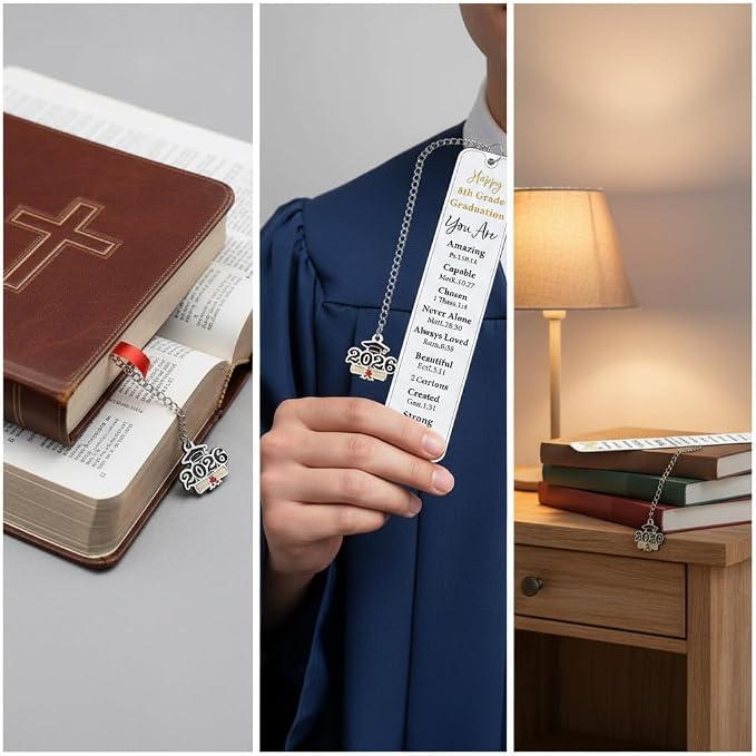 8th Grade Graduation Bookmarks, Christian Graduation Gifts for Her Him, Graduation Bookmark for 8th Grade Middle School Grad Gifts for Women Men, Class of 2026 Decorations