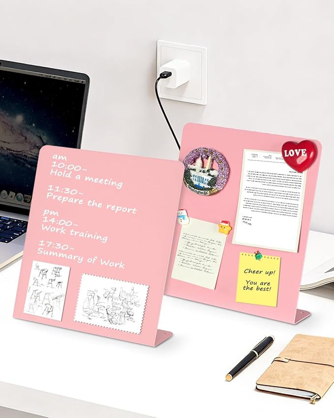2 Pack Magnet Board, 11 x 12.6 x 2.4 in, Pink Standing Magnetic Bulletin Board, Magnetic Display for Memos, Photos & Documents, Bulletin Board for Home Office School Kitchen