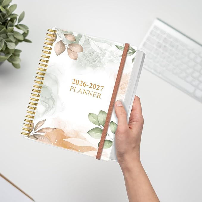 2026-2027 Planner - Weekly & Monthly Planner from January 2026 - June 2027, Planner 2026-2027 with Elastic Closure, Inner Pocket, 8.5" x 11", Rose Leaf