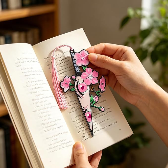 Anime Tanjiro Nezuko Bookmark Set, 4-Piece Acrylic Cartoon Hashira Sword Bookmarks for Readers, Students, Anime Fans, Book Lovers,Reading Accessories (4pcs Sakura)