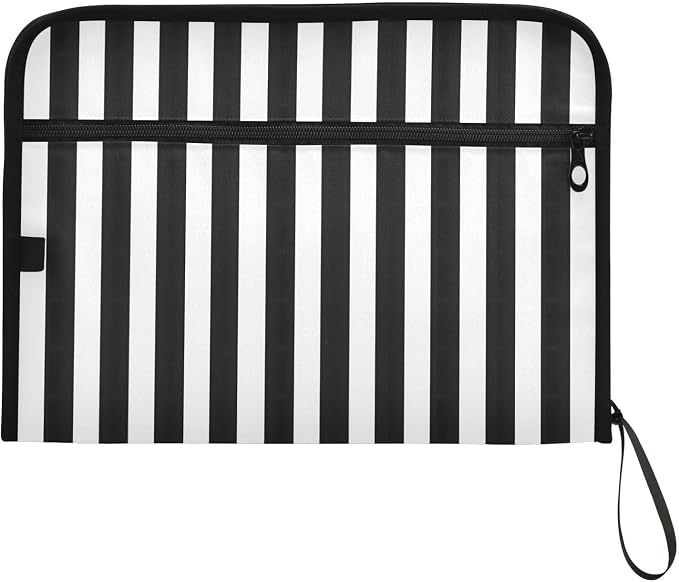 ALAZA Black White Striped 13 Pocket Expanding File Folder with Labels, Accordion File Folder File Organizer Letter A4 Paper for Office School Student