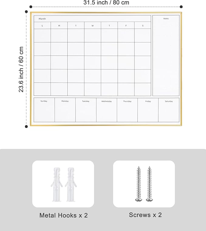 3-in-1 Dry Erase Calendar for Wall with Golden Aluminum Frame, 31.5X 23.6 inches Magnetic Monthly & Weekly Calendar Whiteboard, Dry Erase Board for Wall for Decor/Memo(YL+ZL-Gold,6080)