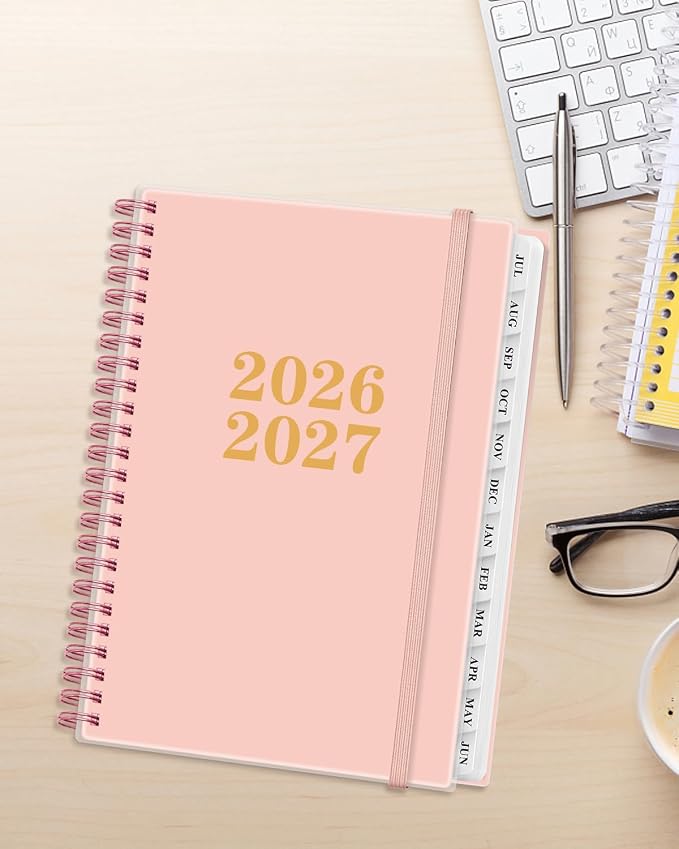 Planner 2026-2027 - Academic Planner from July 2026 to June 2027, Weekly & Monthly Planners Spiral Bound with 12-Month Tabs, Inner Pocket, 6.25" x 8.5", Pink