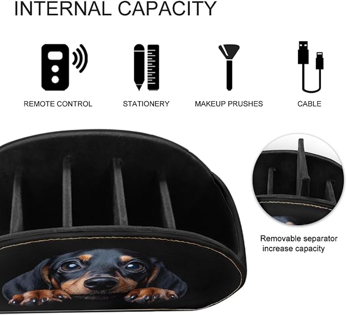 Forchrinse Dachshund Remote Control Holder Leather TV Remote Caddy for Table Desktop Organizer with 5 Compartment for Office Supplies,Makeup Brush,Media Controllers