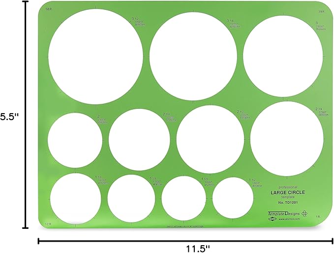 ALVIN, TD1201, Large Circles Guide Template, Drawing and Drafting Tool for Artists, Architects, Design and Drafting, 1.5" to 3.5" Scale