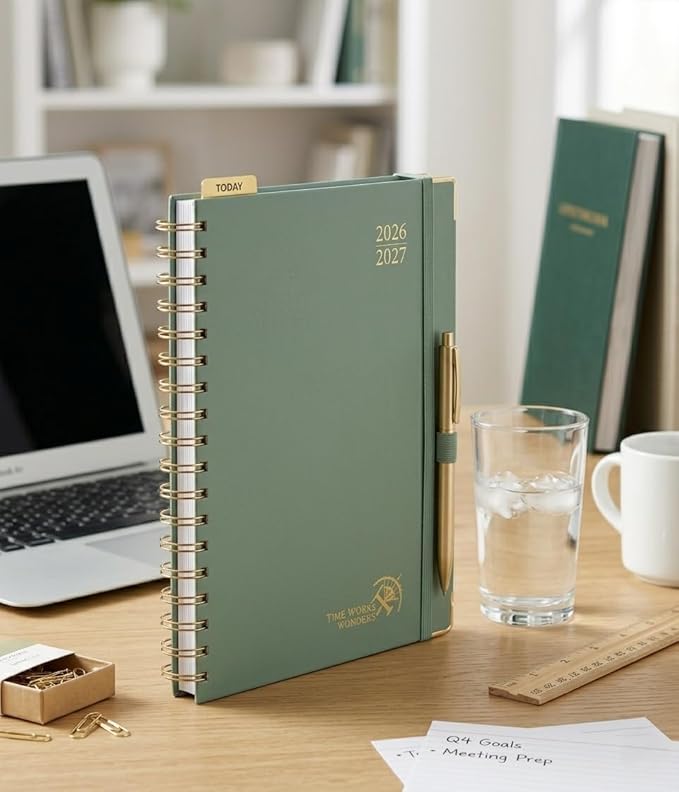 POPRUN 2026-2027 Academic Year Weekly and Monthly Planner Calendar,Jul 2026 - Jun 2027,10" x 8", Daily Agenda Book & Appointment Book with Hourly Schedule, Tabs, Hardcover, School and Office Supplies - Midnight Green