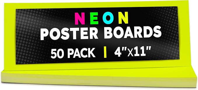 Hygloss Small Poster Board 4x11 - 50 Neon Yellow Single Color Bulk Pack - 10 Pt. Thickness Colored Poster Board Paper for Projects, Flash Cards, Signs - Posterboard Multipack 4" x 11"