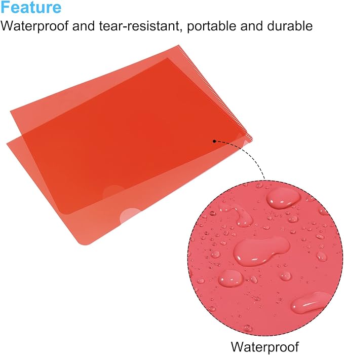 PATIKIL L Type Folders, 24 Pack A5 8.8 x 6.3 Plastic File Project Pockets Clear Paper Document Jacket Sleeve for Office, Red