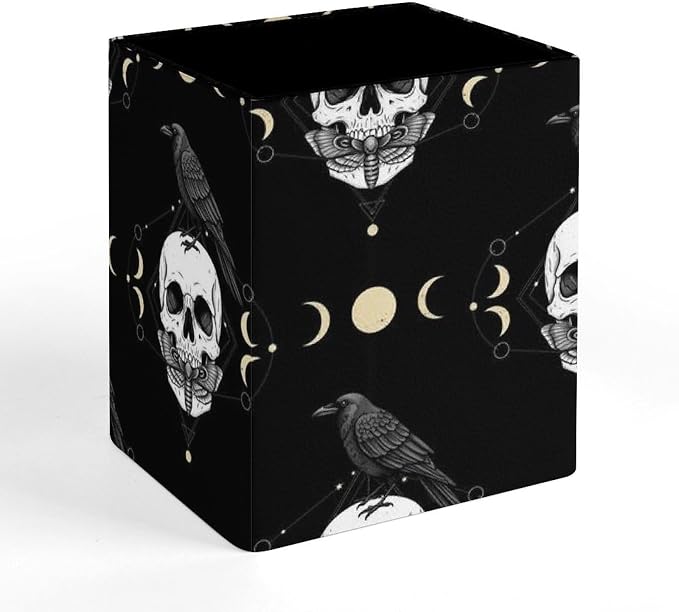 Men's Fashion Pencil Pen Holder Cup, Waterproof Office Supplies, Waterproof Multifunctional Office Supplies Black Raven Moon Skull