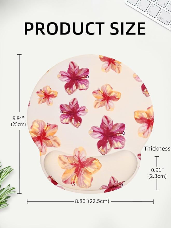 Lily Floral Mouse Pad Wrist Support Wrist Rest, Flower Ergonomic Mouse Pad with Non-Slip Base for Office Gaming Working Computers,Desk Accessories Pain Relief Mouse Mat, Beige