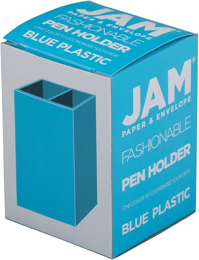 JAM PAPER Plastic Pen Holder - Blue - Desktop Pencil Cup Sold Individually