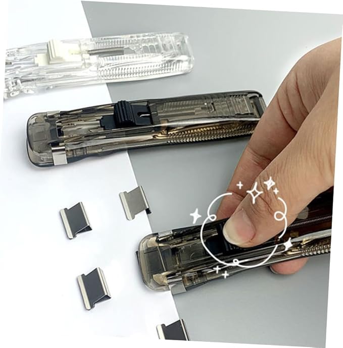 Abaodam Reusable Desktop Stapler with 2 Black Mini Staplers and 200 Refill Staples, Portable Paper Fastener Clip Dispenser for Office, Classroom, and Document Binding