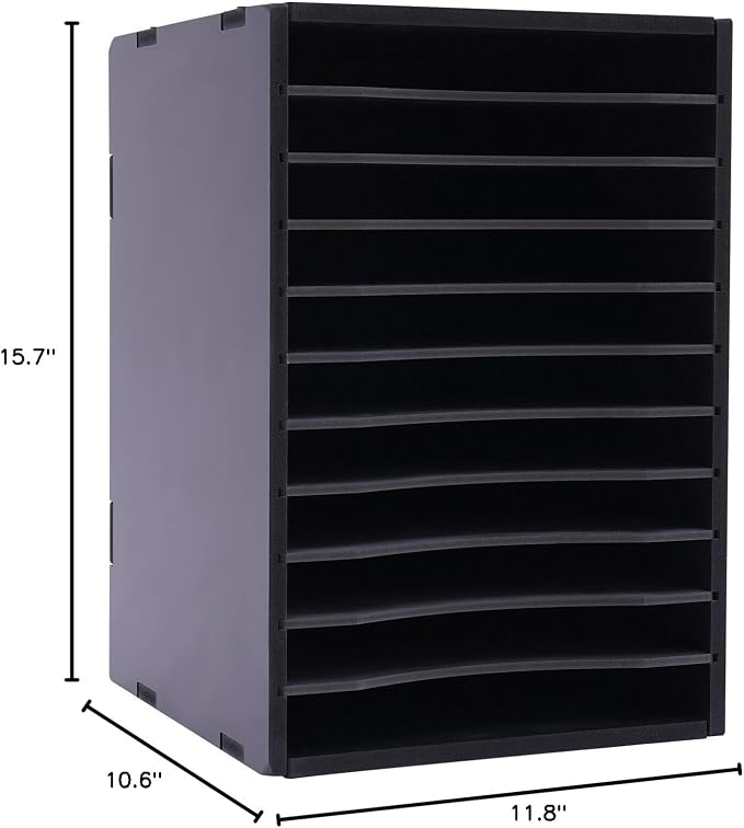 Desk Organizer, 11 Tier Letter Tray Paper Organizer File Sorter Rack Shelves, Black
