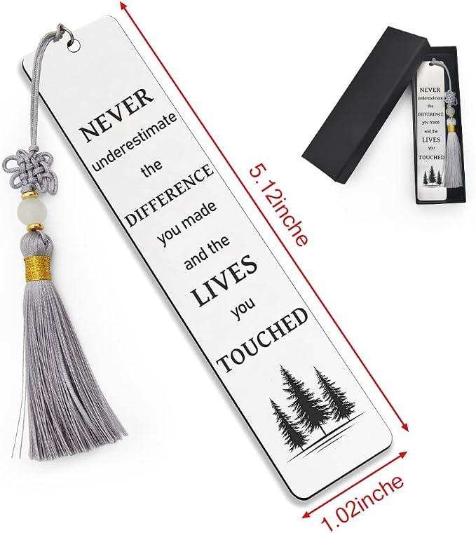 Ptzizi Inspirational Metal Engraved Bookmark with Tassel, Thank You Bookmark Clip for Women Men Friends Teachers Coworker Boss Book Lovers Retirement Graduation Christmas Birthday Gifts