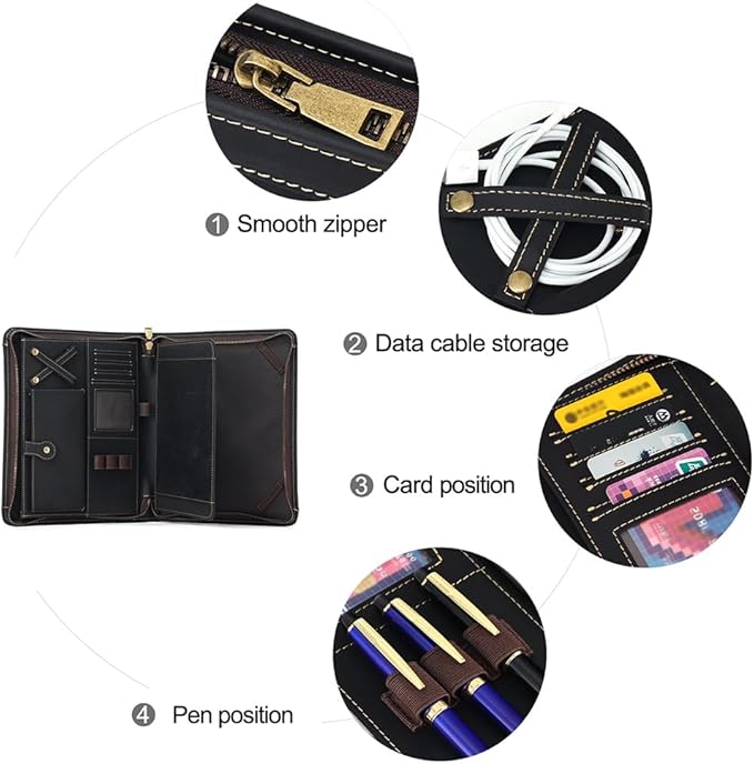 Leather Case for ipad Pro 11" Genuine Leather Smart Folio with Pencil Holder Zipper Pocket Multifunctional iPad case Compatible with iPad 11 /iPad 10.5/10.2 inch ipad/iPad 9.7 (Black)