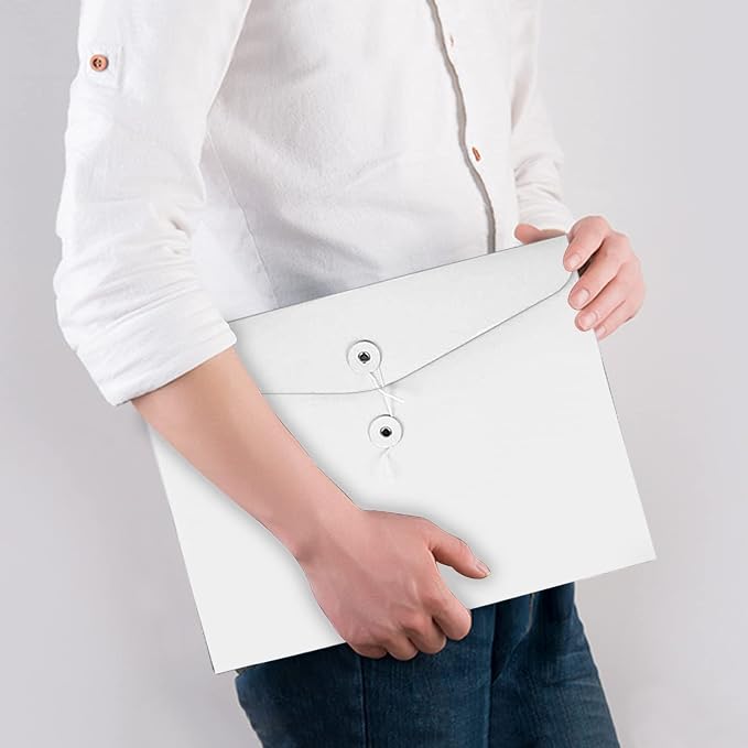 VANRA Kraft String Envelope File Folder Project Pockets File Jacket Document Organizer Flat-No Expansion A4 Letter Size (White, Pack of 5)
