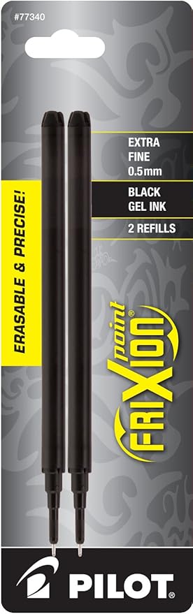 Pilot, FriXion Point Gel Ink Refills for Erasable Pens, Extra Fine Point 0.5 mm, Pack of 2, Black