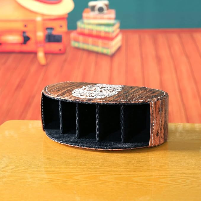 Remote Holder for Table, PU Leather TV Controller Holder with 5 Compartments, Remote Control Holder for Office Supplies, Wooden Look Sugar Skull Halloween Decor PH61