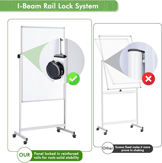 Rolling Whiteboard on Wheels, 32x48 Inches Double-Sided Magnetic Dry Erase Board with Stand, Height Adjustable Mobile White Board Easel for Classroom Home Office