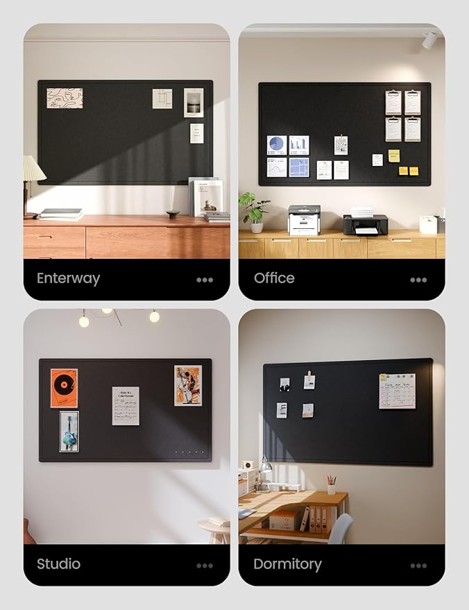 Fluxnara Bulletin Board,Cork Board Alternative with Safe Removable Adhesive Tabs, Foldable Felt Pin Board for Home Office, Classroom, Bedroom,Entryway for Walls (Black, 59 x 35.4 inches)