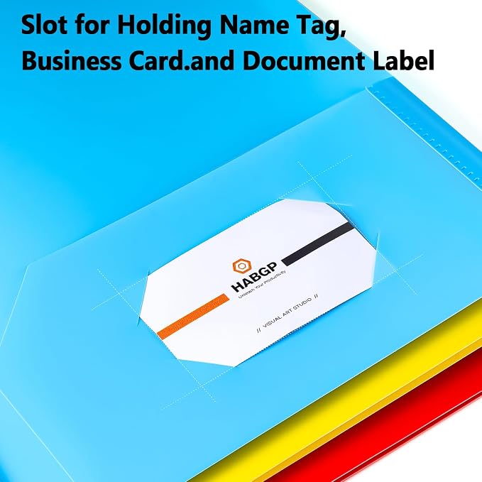 Plastic Folders with Pockets, 12 Color Heavy Duty Two Pocket Folder Business Card Holder for Office High School