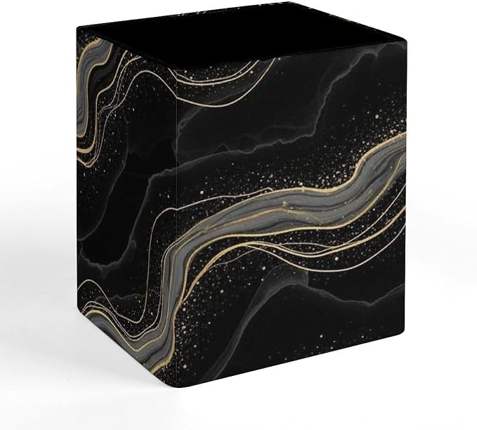 Fashion Pencil Pen Holder Cup, Waterproof Office Supplies, Waterproof Multifunctional Office Supplies Black Marble Gold Line