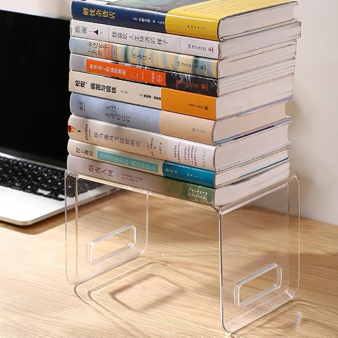 Clear Acrylic Book Stand Organizer, Desktop Book Holder with Anti-Tilt Design, Transparent Plastic Bookends for Office Desk & Home Study Use
