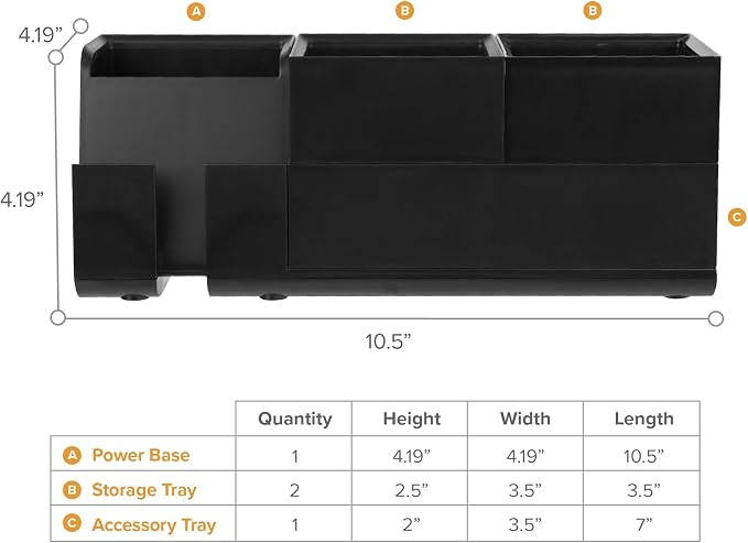 Bostitch Office Konnect Desk Organizer and Charging Station, 2 USB Ports & 2 Plugs, Charges Phones & Tablets, Accessory Tray, 4-Piece Design, Black