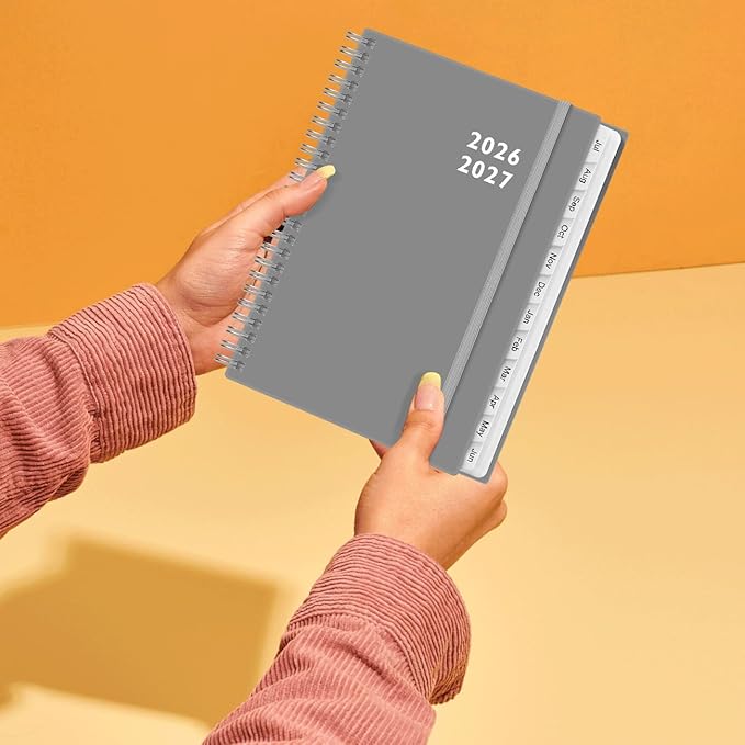 2026-2027 Planner - Weekly and Monthly Calendar Planner from Jul 2026 - Jun 2027, Planner 2026-2027 Spiral Bound with 12 Monthly Tabs, Inner Pocket, Perfect for School Office Supplies, 6.4" x 8.5", Grey-C