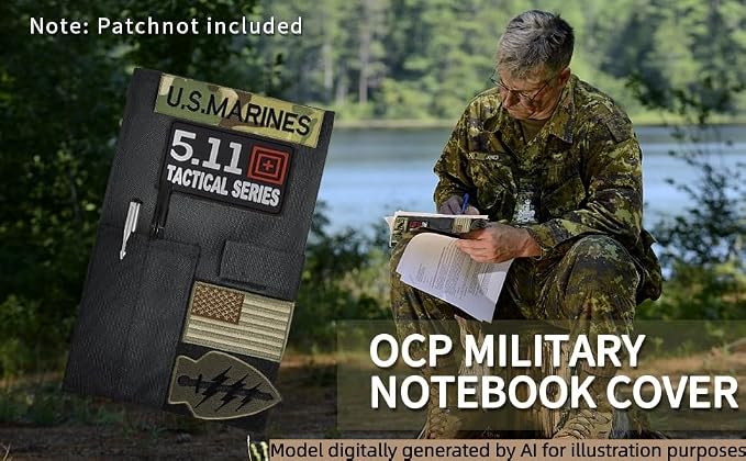 OCP Military Notebook Cover, Tactical Notebook Cover for Men, 5.5"X 7.5" OCP Green Book Protective Covers Oxford Cloth for Protecting Notes, Book (Black)