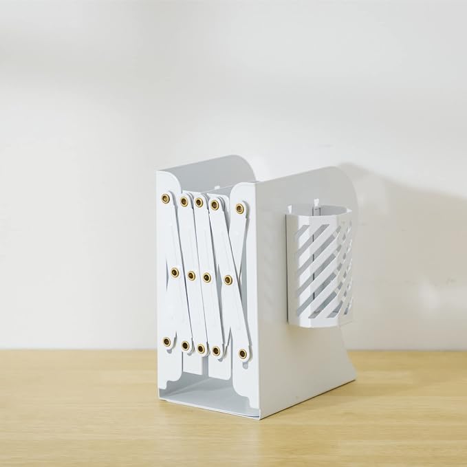 Adjustable Book Ends for Heavy Books, Metal Expandable Bookends for Shelves, Book Organizer Stopper Holder for Desk, Kids Room, Classroom, Office, Library (White)