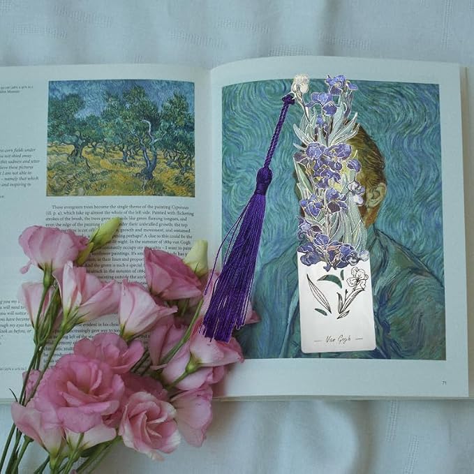 Metal Van Goghs Irises Bookmark with Tassel Flower Book Markers for Reading Lovers Artists Birthday Gifts for Men Women Vintage Bookish Book Marks for Teenage Girls Boys Floral Oil Painting Gift Ideas