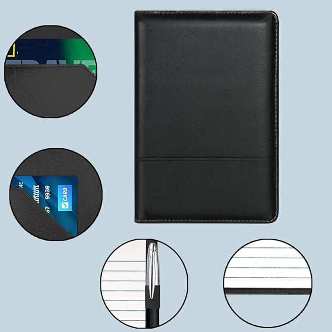 Junior Padfolio Folder - A5 Portfolio Binder Case with 5 x 8 Writing Pad and Interior Storage Pocket Executive Business Organizer for Men Women, Black