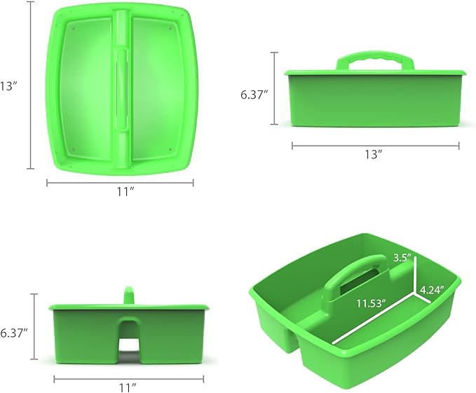 Storex 2-Compartment Large Caddy – Multipurpose Classroom Organizer with Handle, Green, (00956U06C) (Pack of 6)