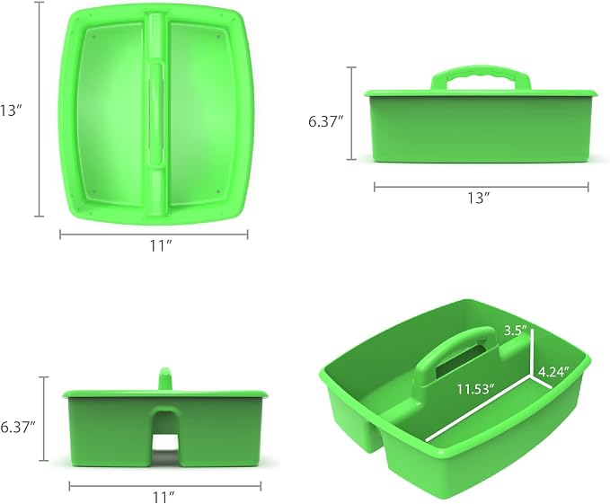 Storex 2-Compartment Large Caddy – Multipurpose Classroom Organizer with Handle, Green, (00956U06C) (Pack of 6)