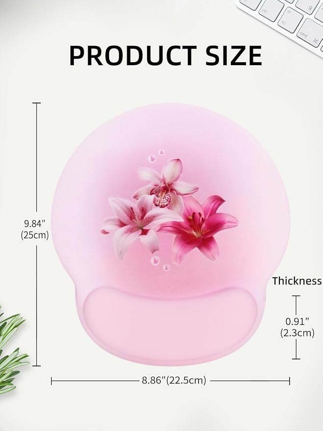Lily Floral Mouse Pad Wrist Support Wrist Rest, Flower Ergonomic Mouse Pad with Non-Slip Base for Office Gaming Working Computers,Desk Accessories Pain Relief Mouse Mat, White