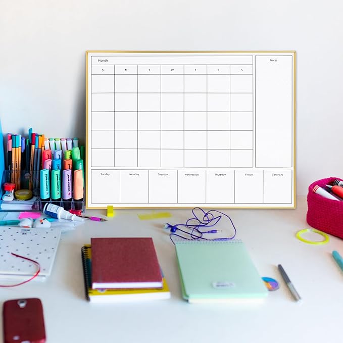 3-in-1 Dry Erase Calendar for Wall with Golden Aluminum Frame, 17x 13 inches Magnetic Monthly & Weekly Calendar Whiteboard, Dry Erase Board for Wall for Decor/Memo(YL+ZL-Gold,4333)