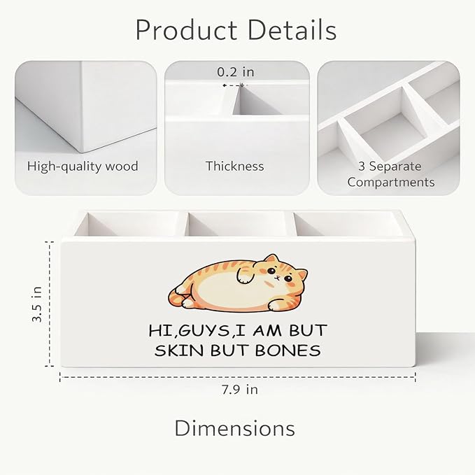 Funny Cat Pen Holder, Inch Desk Organizer, “Hi, Guys, I Am But Skin But Bones” Chubby Cat Illustration, Cute Desk Storage for Pens, Pencils, Scissors – Cat Lover Gift
