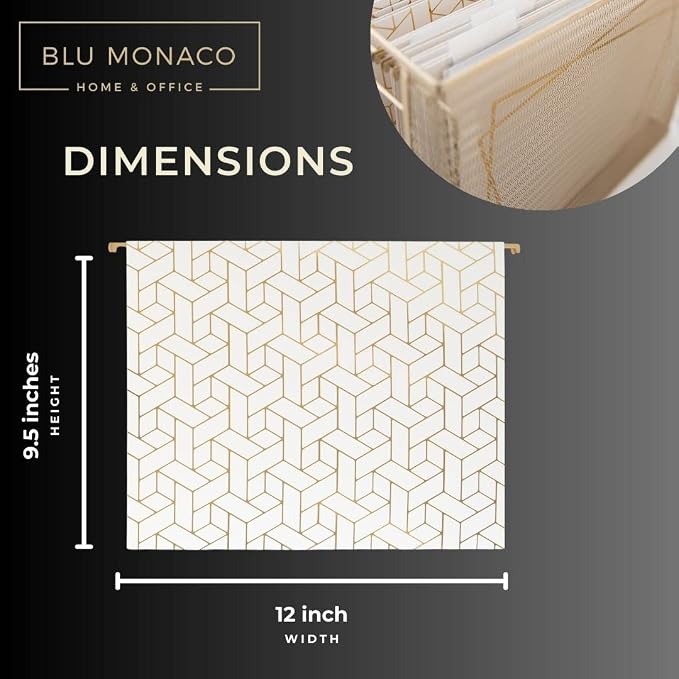 BLU MONACO | Decorative Hanging File Folders Letter Size 12 Pack | Cream White Filing Set with Gold Foil | Hanging Legal File Folders with Tabs for Cabinet Organization