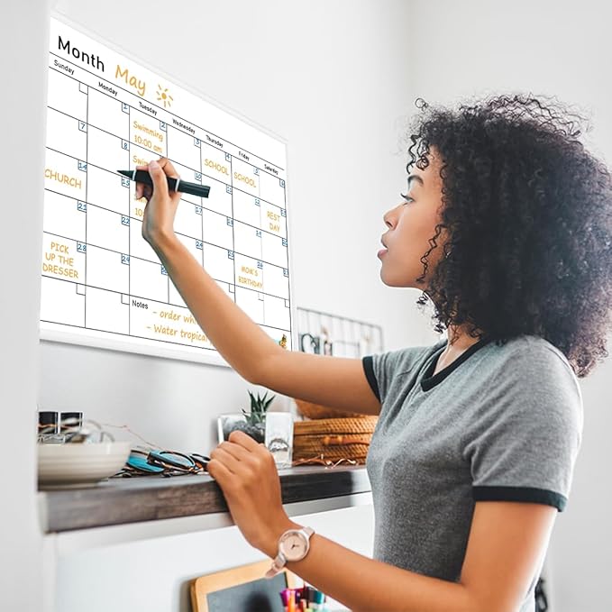 Umtiit Monthly Calendar Dry Erase Whiteboard17.7 x 23.6 inch(45 x 60 cm), White Wood Frame, Magnetic Surface Whiteboard for Planning/Schedule/School Timetable/Memo(WH-4560C,US)