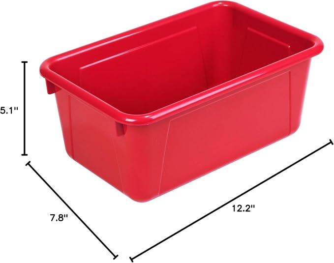 Storex Small Cubby Bins – Plastic Storage Containers for Classroom, 12.2 x 7.8 x 5.1 inches, Class Red, 5-Pack (62415A05C)