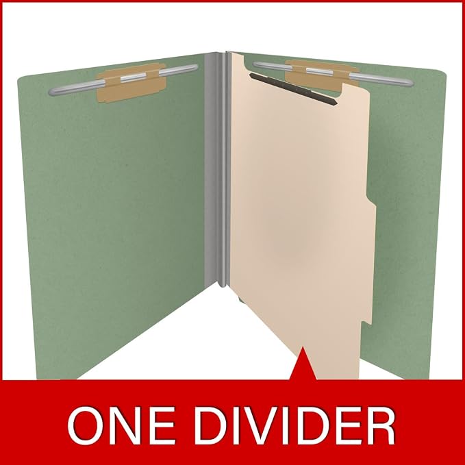 Pressboard Classification Folders, Full Cut End Tab, Letter Size, 1 Divider, Green (Box of 10)