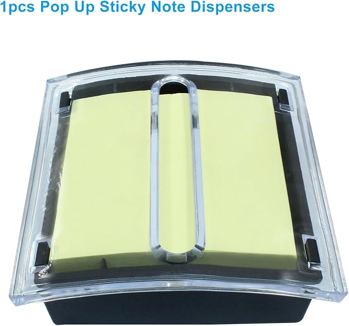 1 Pcs Pop Up Note Dispenser Sticky Notes Holder Black Base Clear Top Sticky Pad Holder for School Office Home Store/Desk Users