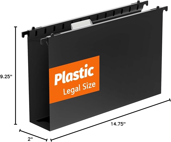 SHUTEX Extra Capacity Legal Size Plastic Hanging File Folders,12 Pack Reinforced Legal Size Hanging Folder with Heavy Duty 2 Inch Expansion,Filing Cabinet Folders,for Bulky Files, Medical Charts,Black