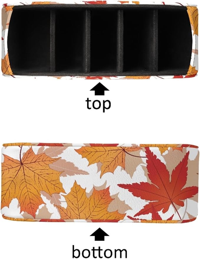 FUSURIRE Fall Maple Leaves Tv Remote Controllers Holders for Desk Bed Couch Sofa, PU Leather Desk Storage Box Cosmetic Cup Multi-functional Pencil Holder, Autumn Theme Home&Office Accessories